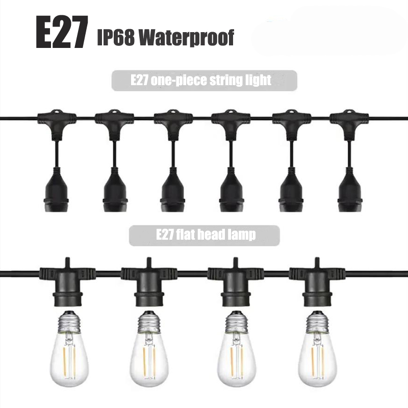 Outdoor Power Strip Weatherproof - ที่ใส่ไฟฉายคาดศีรษะเกลียว E27กลางแจ้งสายกันน้ำ IP68 LED ปิดผนึกสายยาวสวนงานแต่งงานโคมไฟแบบเชือกตอนเย็น